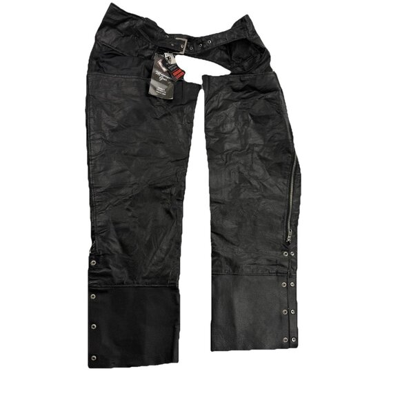 Diamond Plate Buffalo Leather Mens 2X Biker Chaps - Black Leather NWT - Picture 1 of 11